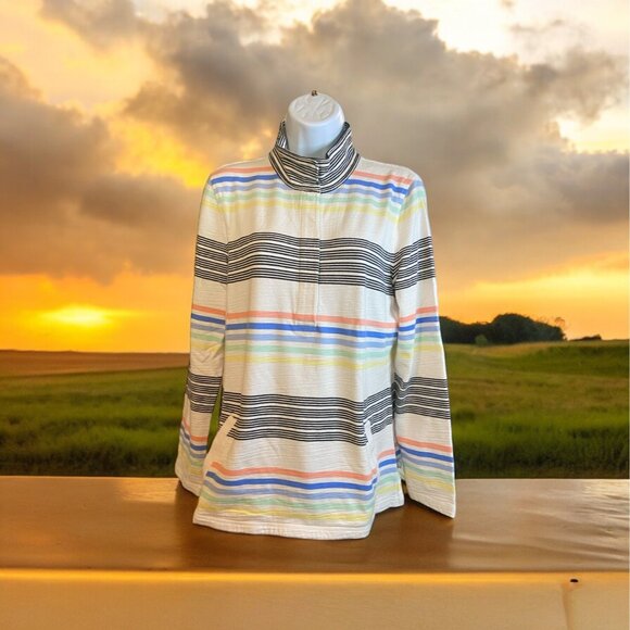 Talbots Shirt Medium Striped Pullover Mockneck Multicolor Casual Preppy - Picture 1 of 8